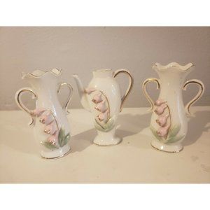 3 Vintage  UCAGCO BUD VASE with Lily of the Valley Flowers (circa 1946-1956)